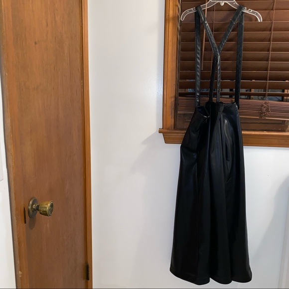 NWT Anthropologie Black Faux Leather Adjustable Pinafore Skirt w/ Pockets 12 - Picture 7 of 13